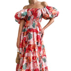 Damen Off-Shoulder Maxikleid mit voluminösen Puffärmeln R&B