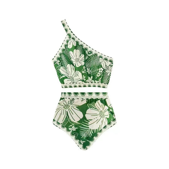 Damen Bikini-Set mit asymmetrischem Oberteil und floralen Details R&B