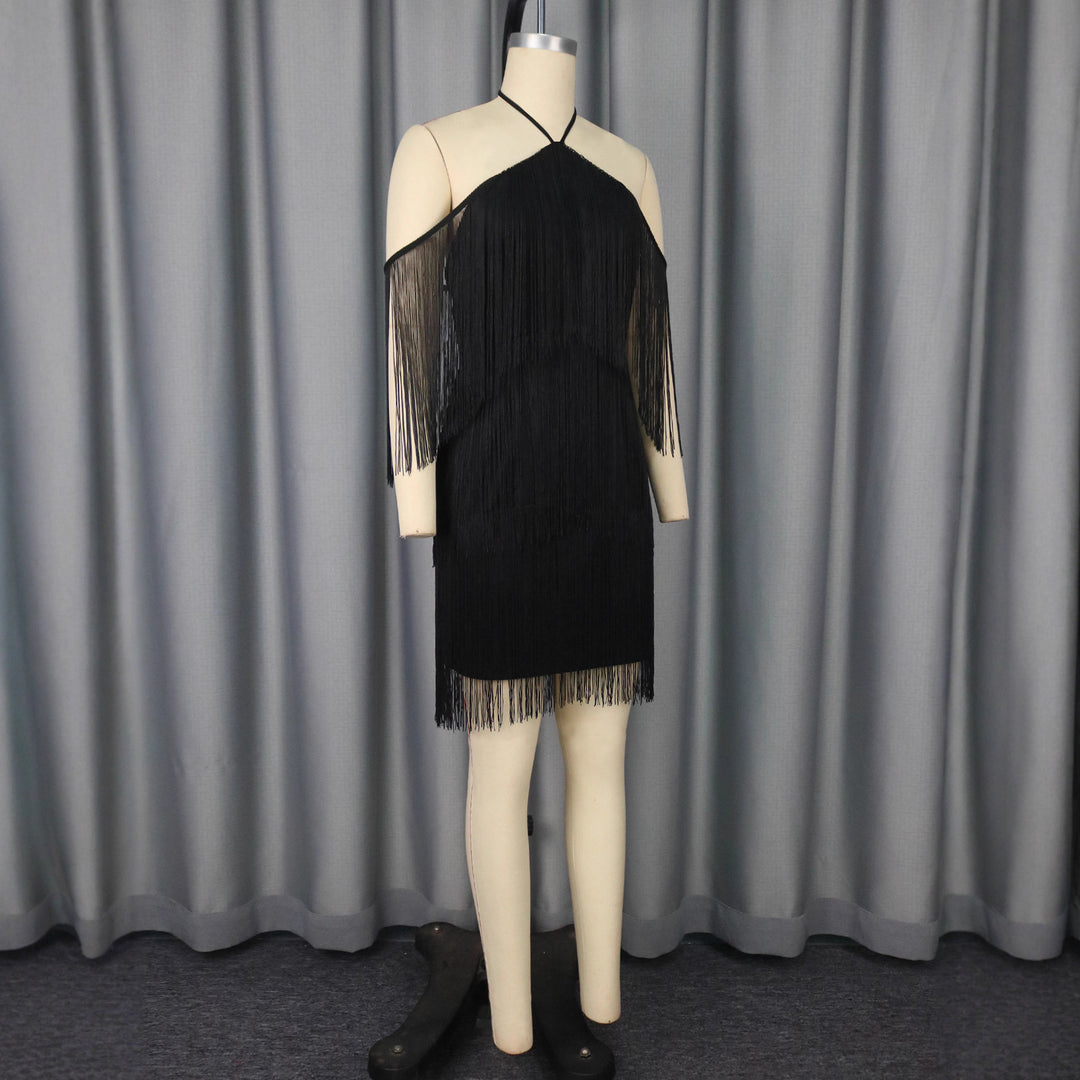 Damen Fransen Cocktailkleid mit trägerlosem Design R&B