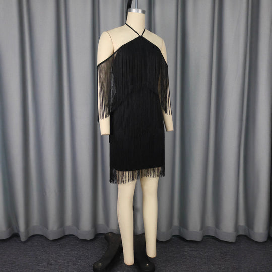 Damen Fransen Cocktailkleid mit trägerlosem Design R&B