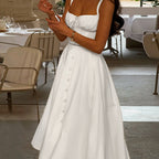 Damen langes Sommerkleid mit tailliertem Oberteil und eleganten Knopfdetails R&B
