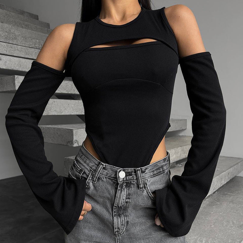 Damen Langarm-Shirt mit innovativem Cut-Out-Design und schmalen Ärmeln R&B