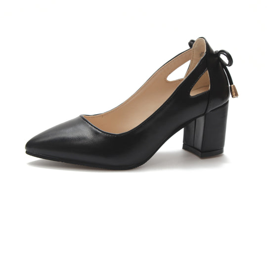 Damen nan spitze Pumps mit seitlichen Cut-Outs, Fersenband mit Zierkordel und massivem Blockabsatz R&B