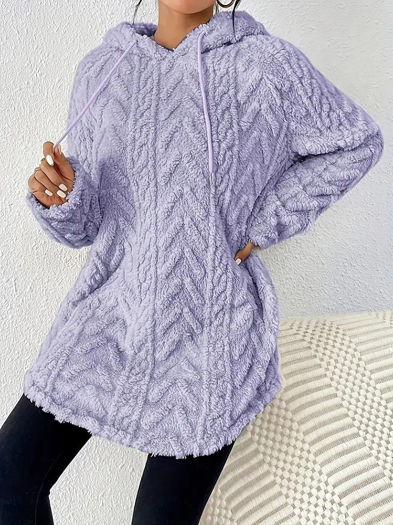 Damen Kapuzenpullover mit weichem Plüsch und modischem Zopfmuster R&B