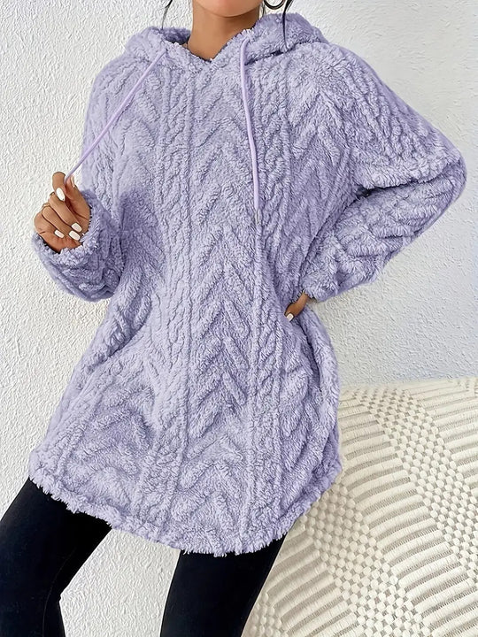 Damen Kapuzenpullover mit weichem Plüsch und modischem Zopfmuster R&B