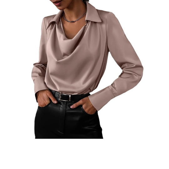 Damen Elegante Bluse mit schwungvollem Ausschnitt und langem Arm R&B