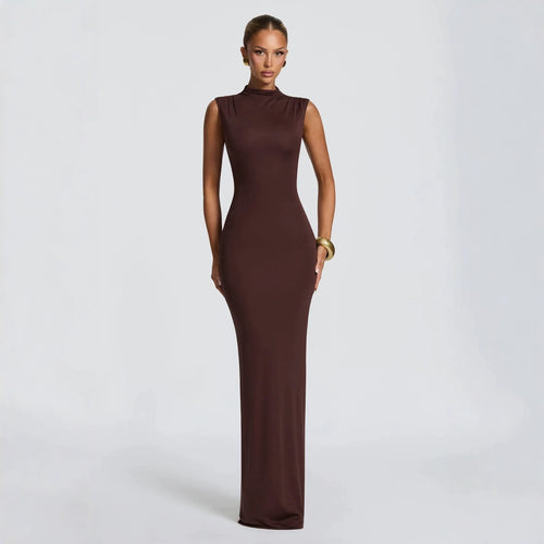 Damen Elegantes langes Kleid mit hohem Kragen und figurbetonter Silhouette R&B