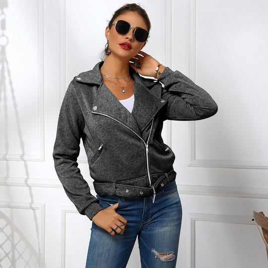 Damen edgy und stilvolle Bikerjacke mit Reißverschluss und praktischen Taschen R&B