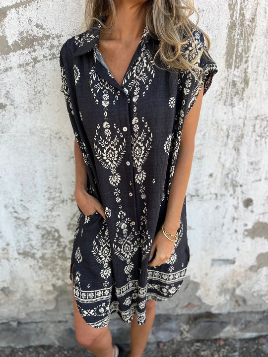 Damen modisches Hemdblusenkleid mit feinem Muster R&B