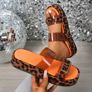 Damen Plateau-Sandalen mit Leopardenmuster und modernem Riemendesign R&B