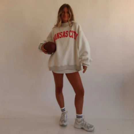 Damen nan weit geschnittener Sweatpullover mit Teddybär-Print und Stehkragen R&B