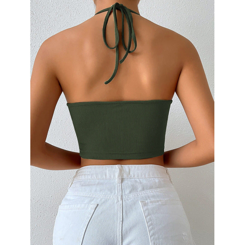 Damen Cropped Top mit tiefem V-Ausschnitt und Schnüroptik R&B