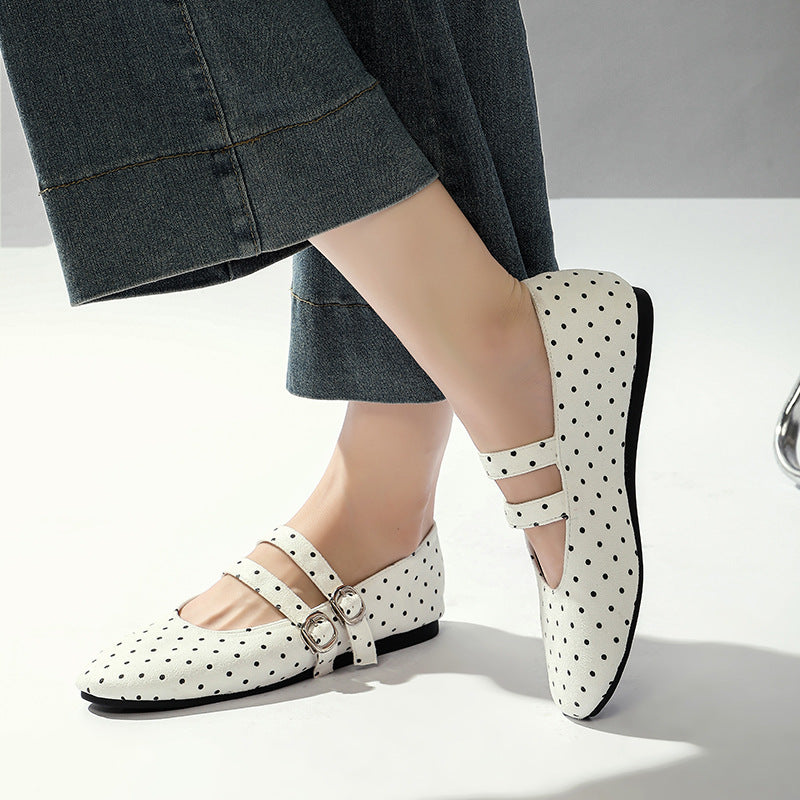 Damen Ballerinas mit doppeltem Riemendesign und süßem Punktemuster R&B