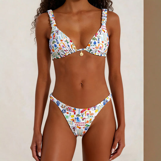 Damen Triangel-Bikini mit dekorativen Rüschen R&B