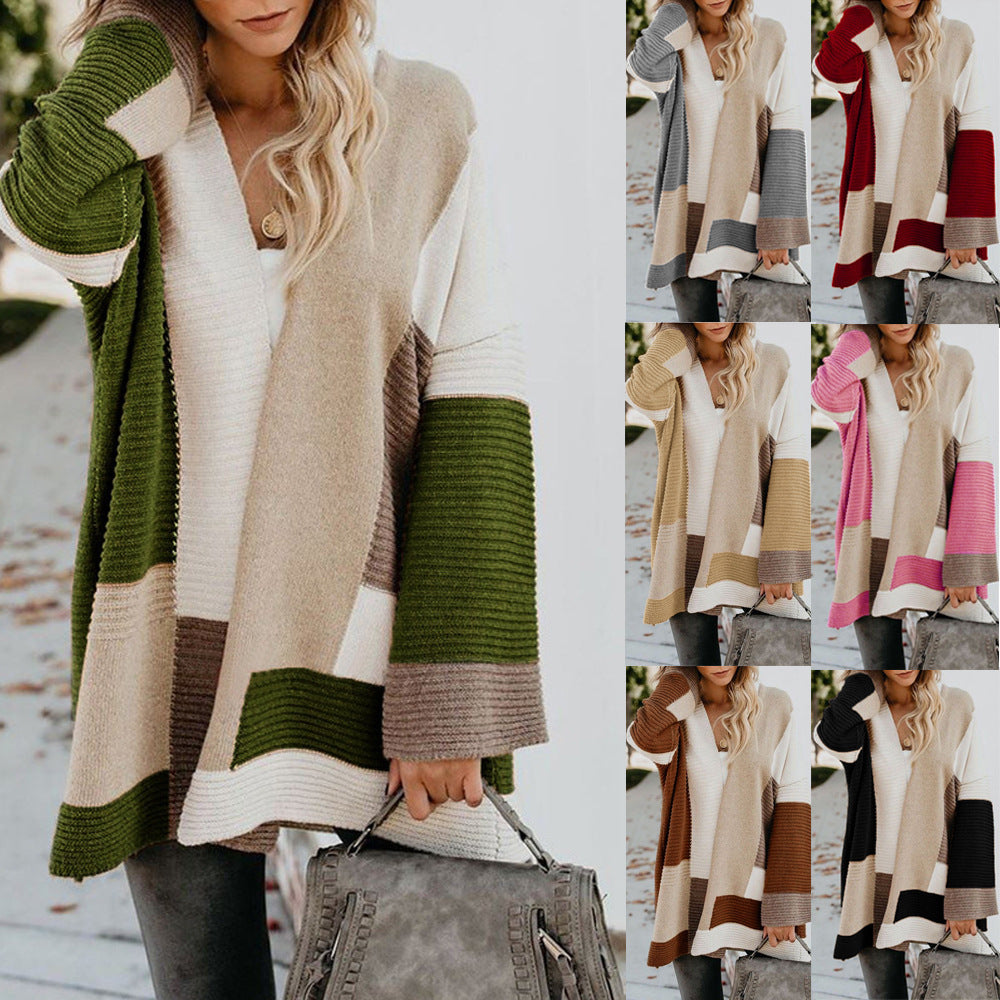 Damen lässige Strickjacke mit modischem Streifenmuster R&B