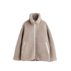 Damen oversized Fleecejacke mit hochschließendem Kragen und praktischen Taschen R&B
