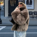 Damen Kunstpelzjacke mit voluminösen Ärmeln und luxuriösem Schnitt R&B