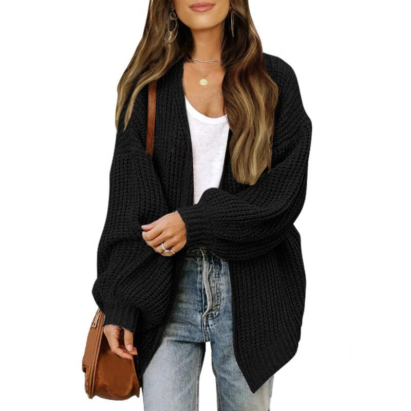 Damen lockerer Strickcardigan mit voluminösen Ärmeln und strukturiertem Design R&B