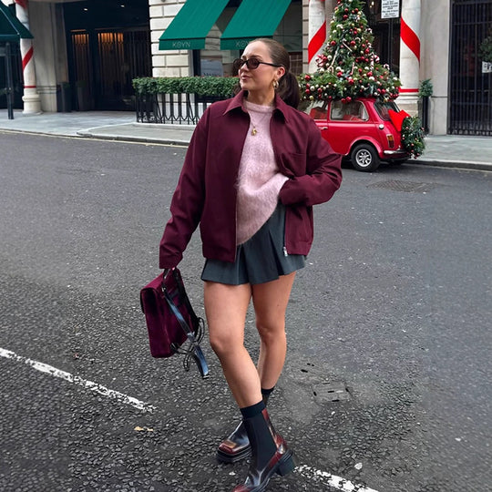 Damen modische Oversized-Jacke mit praktischem Reißverschluss R&B