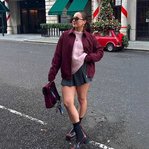 Damen modische Oversized-Jacke mit praktischem Reißverschluss R&B