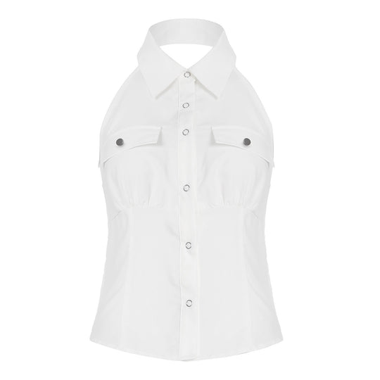 Damen Haltertop mit elegantem Kragen und praktischen Brusttaschen R&B