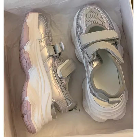 Damen Sportliche Sneakers mit atmungsaktiven Netz-Strukturen und verstellbaren Riemen R&B