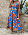Damen lässiger Jumpsuit mit floralen Prints und breiten Beinen R&B