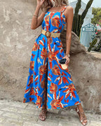Damen lässiger Jumpsuit mit floralen Prints und breiten Beinen R&B