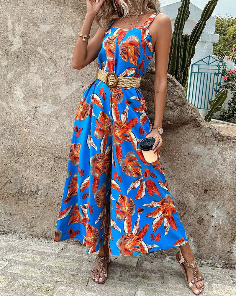 Damen lässiger Jumpsuit mit floralen Prints und breiten Beinen R&B