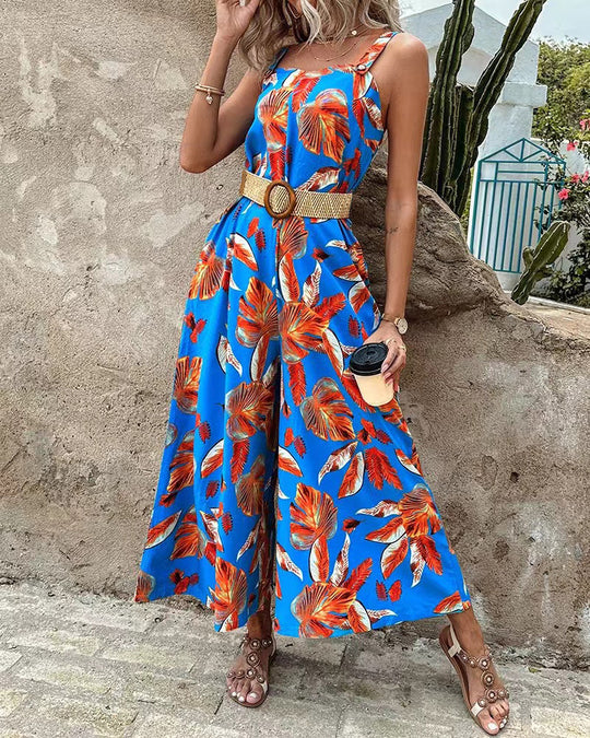 Damen lässiger Jumpsuit mit floralen Prints und breiten Beinen R&B