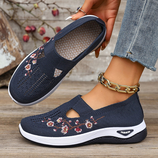 Damen Bequeme Slip-On Sneakers mit floralem Stickerei R&B
