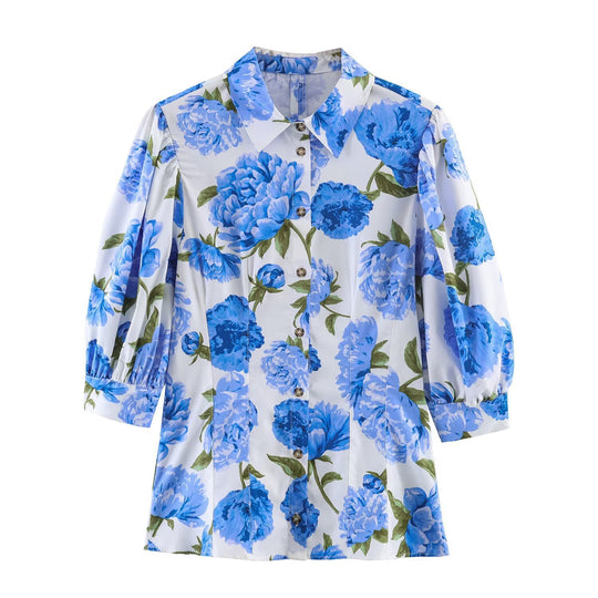 Damenbluse mit floralen Muster und eleganten Puffärmeln R&B