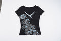 Damen figurbetontes T-Shirt mit floralem Druck und V-Ausschnitt R&B