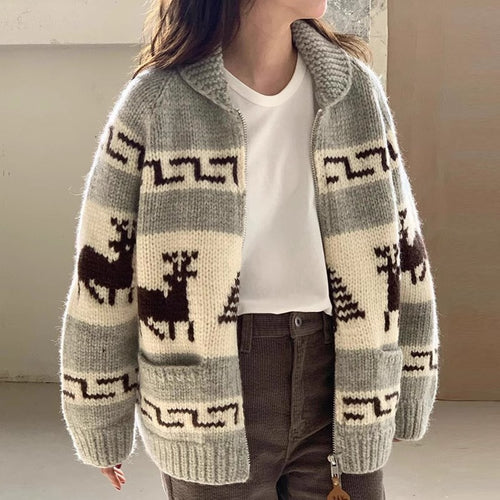 Damen Kuscheliger Zip-Cardigan mit festlichem Motiv R&B