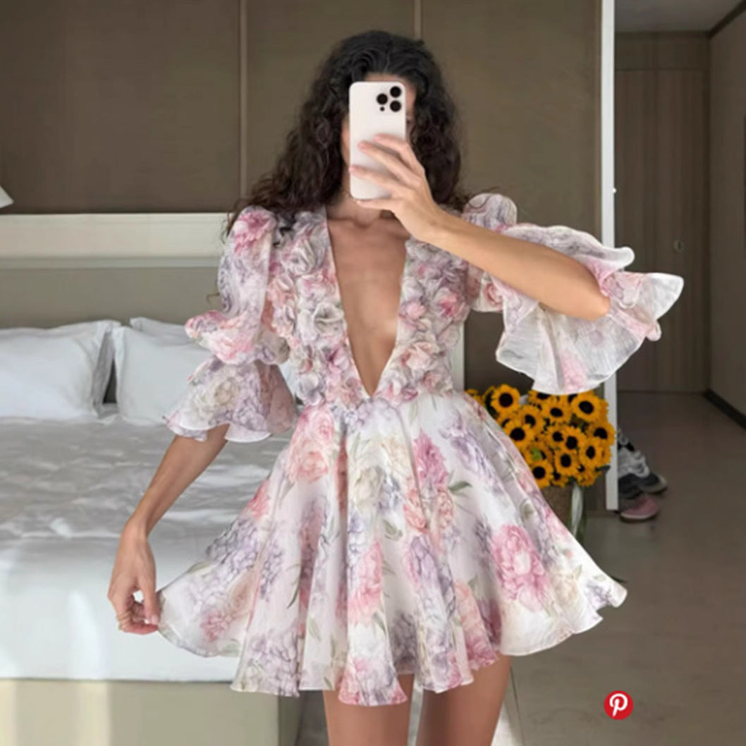 Damen Fließendes Maxikleid mit romantischen Rüschendetails und floralem Muster R&B