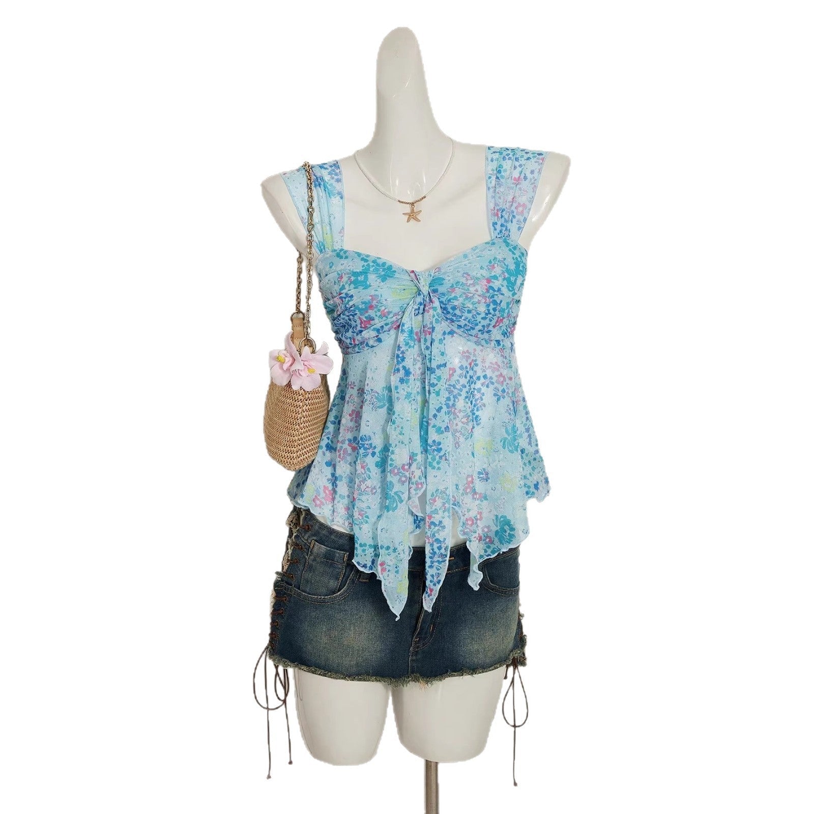 Damen charmante Bluse mit auffälligem V-Ausschnitt und verspieltem Design R&B