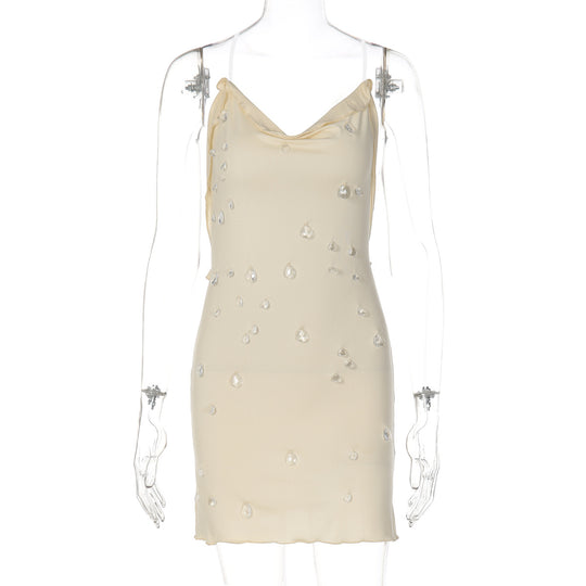 Damen figurbetonendes Minikleid mit eleganter Drapierung und transparenten Applikationen R&B