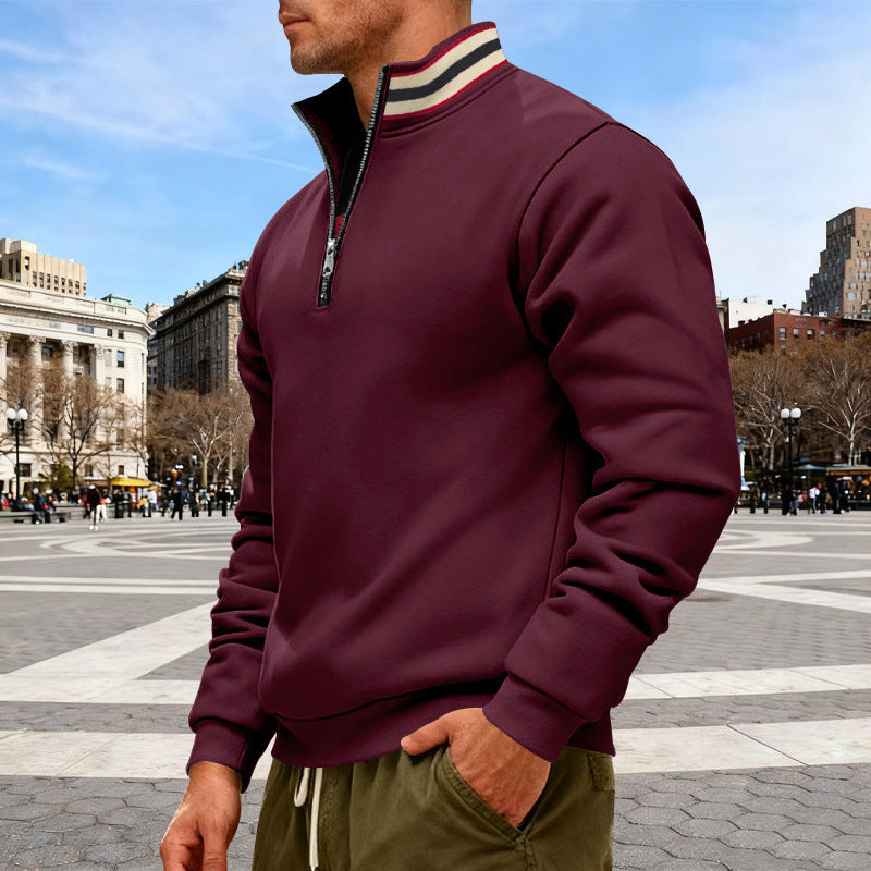 Herren nan Halbzip-Sweatshirt mit sportivem Ringkragen und weichem Fleece-Innenfutter R&B