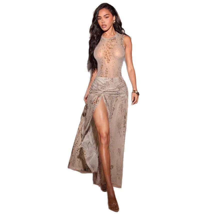 Damen Maxikleid mit raffinierten Drapierungen und hohem Schlitz R&B