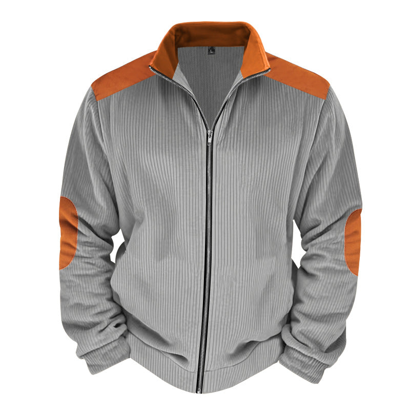 Herren Sportliche Zip-Jacke mit Rippenstruktur und Kontrastärmel R&B