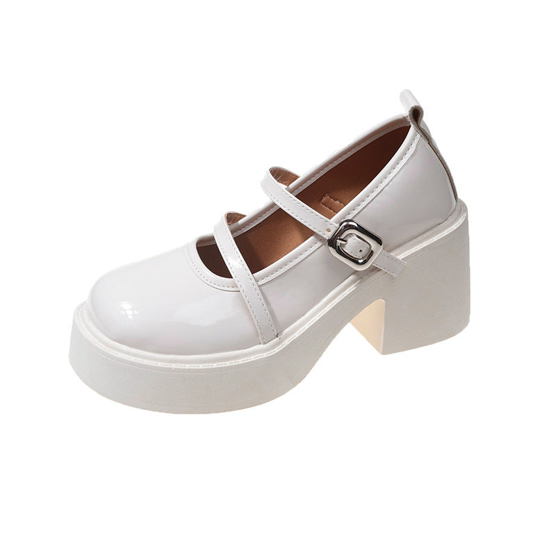 Damen Plattform-Pumps mit doppeltem Riemen und glänzender Oberfläche R&B