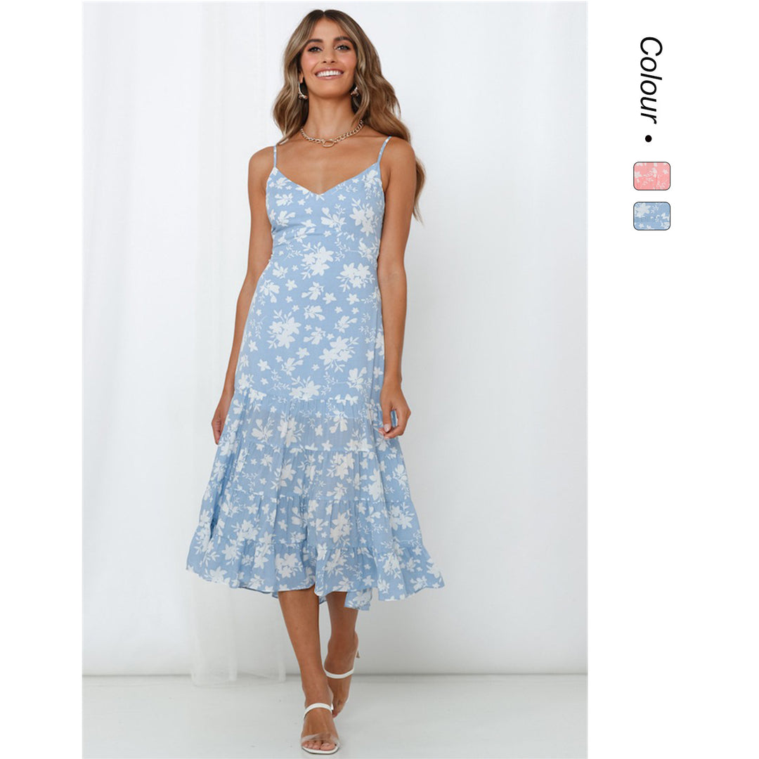 Damen Sommerliches Blumenkleid mit romantischem Volant und Spaghettiträgern R&B