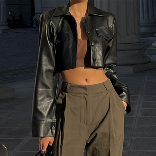 Damen Modische Cropped jacke mit Brusttaschen R&B