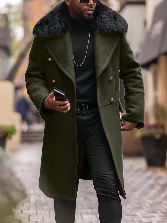 Herren elegante Wolljacke mit kunstfellkragen R&B