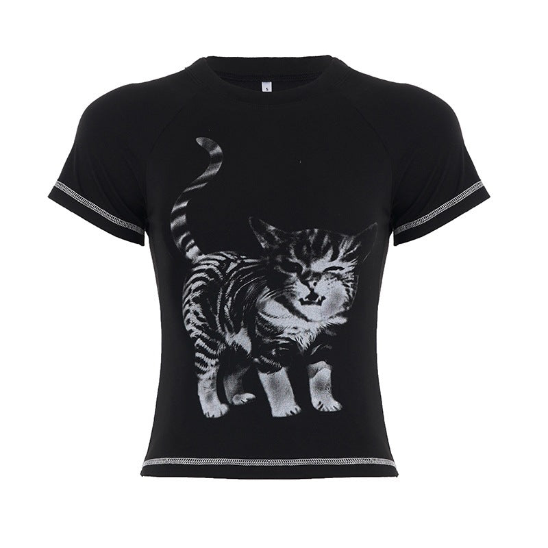Damen T-Shirt mit kreativem Katzenmotiv R&B