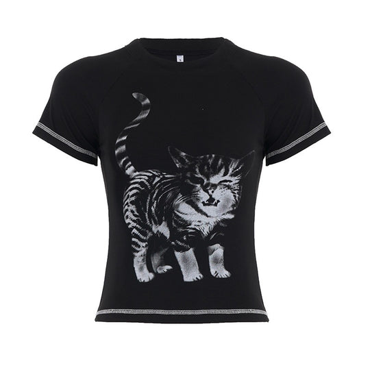 Damen T-Shirt mit kreativem Katzenmotiv R&B