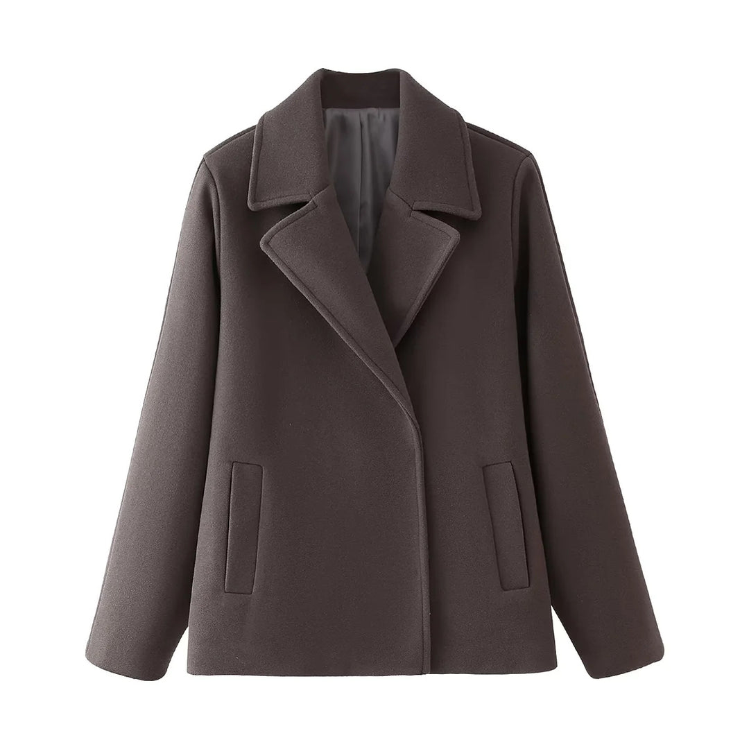 Damen eleganter Wool Peacoat mit tiefem Revers und praktischen Taschen R&B