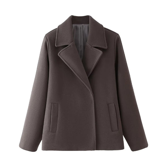 Damen eleganter Wool Peacoat mit tiefem Revers und praktischen Taschen R&B