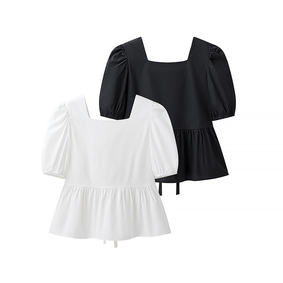 Damen bezaubernde Bluse mit Knoten-Detail und Puffärmeln R&B