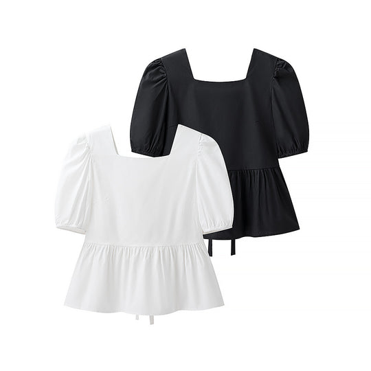 Damen bezaubernde Bluse mit Knoten-Detail und Puffärmeln R&B